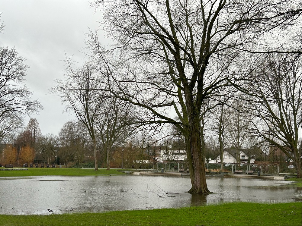 Foto: Blick in den Stadtpark mit einer großen Wasserfläche