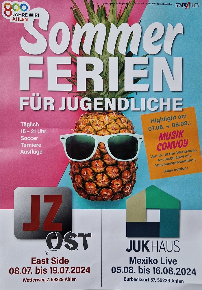 Foto: Plakat Sommerferien für Jugendliche im JZ Ost und JuK-Haus