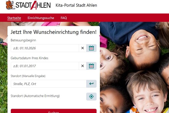 Startseite des Kita-Portals der Stadt Ahlen