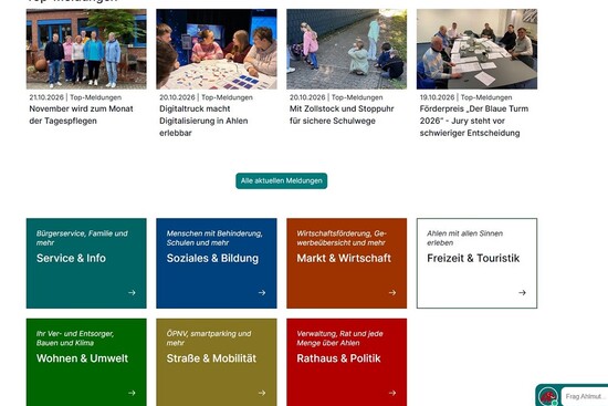 Startseite der städtischen Homepage Foto: Ausschnitt der Homepage der Stadt Ahlen