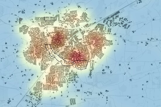 Darstellung der Wärmebedarfsdichte in Ahlen