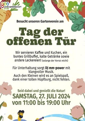 Plakat: Kleingartenverein Dolberg "Tag der offenen Tür" mit weiteren Daten
